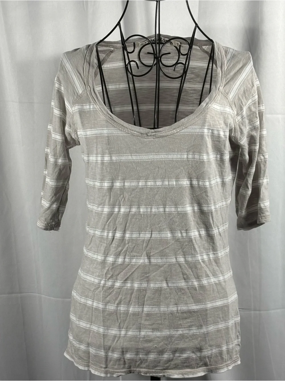 Michael Stars Scoop Neck Striped Tee - Light Gray & White